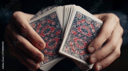 Hands holding deck of cards