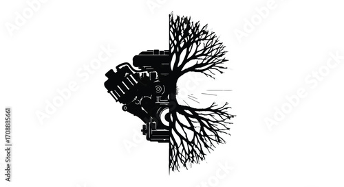 Nature's organic growth merging with mechanical innovation