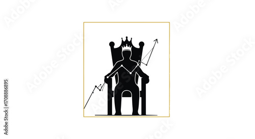 Silhouette of a figure wearing a crown, seated on a throne, with a rising financial graph overlaid, symbolizing power and growth.