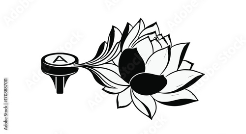 Elegant lotus flower blooming from a vintage microphone, symbolizing creative inspiration