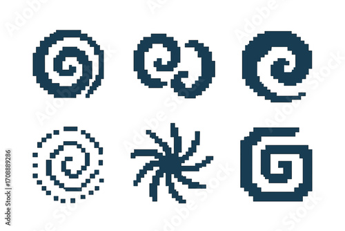 Abstract spiral flat icon set. featuring circular, ornate, geometric, concentric, and symmetrical symbols