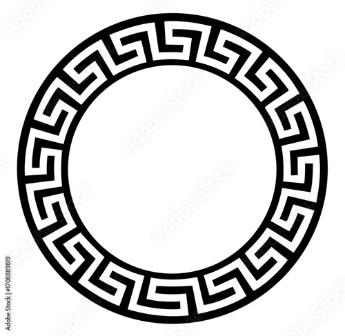 Circular Greek key meander frame, classical decorative border design
