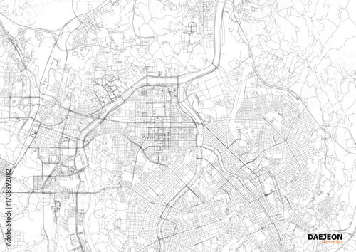A detailed close-up vector map of Daejeon's highway interchange and road network in black and white outline style.