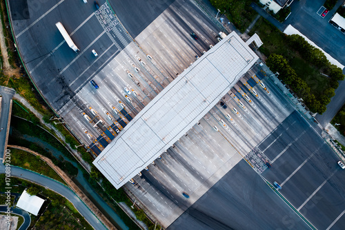Aerial Timelapse View of Highway Toll Station at Dusk