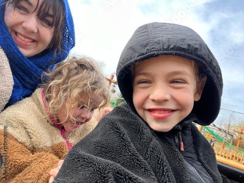 joyful moments at amusement park with kids and smiles galore