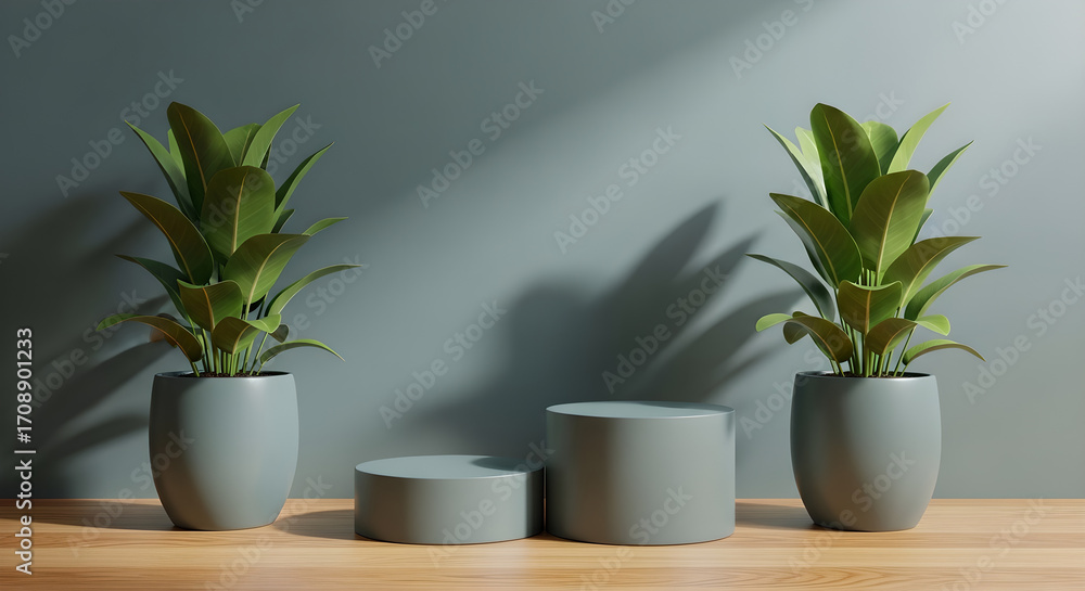 Fototapeta premium Minimalist Product Display with Plants: Modern Mockup for Branding and Presentations