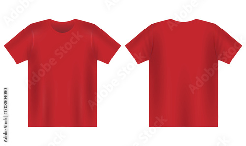 Men's Red blank Realistic T-shirt template,from two sides, natural shape on invisible mannequin, for your design mockup for print, isolated on white background.	
