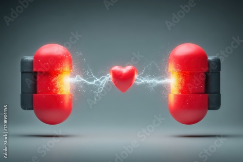 An electrifying connection between vibrant red capsules and a glowing heart symbolizing love and energy exemplifying the intersection of passion and vitality captured with clarity