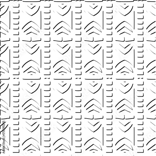 3d relief tiles. Vector pattern with symmetrical elements . Modern stylish abstract texture. Repeating tiles from striped elements. Black and white pattern.