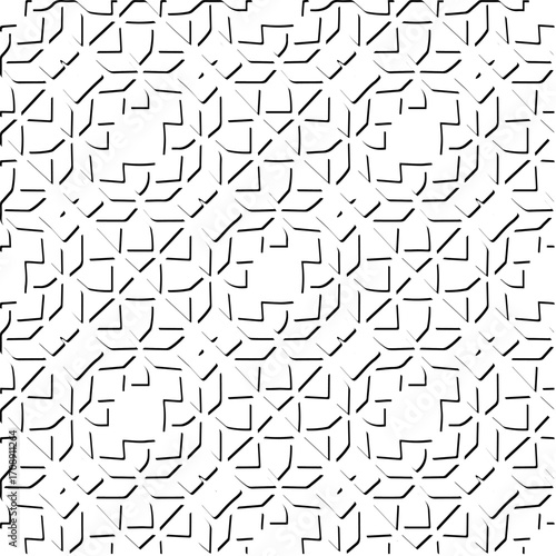 3d relief tiles. Vector pattern with symmetrical elements . Modern stylish abstract texture. Repeating tiles from striped elements. Black and white pattern.