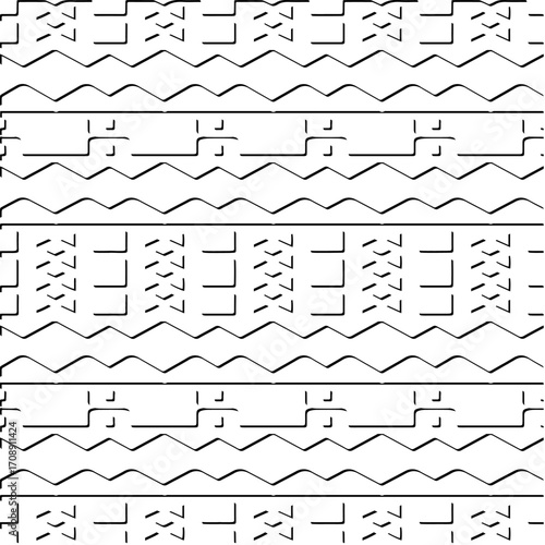 3d relief tiles. Vector pattern with symmetrical elements . Modern stylish abstract texture. Repeating tiles from striped elements. Black and white pattern.