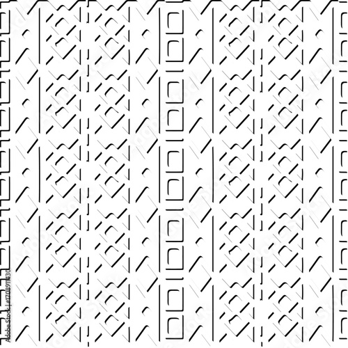 3d relief tiles. Vector pattern with symmetrical elements . Modern stylish abstract texture. Repeating tiles from striped elements. Black and white pattern.