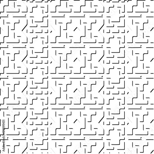 3d relief tiles. Vector pattern with symmetrical elements . Modern stylish abstract texture. Repeating tiles from striped elements. Black and white pattern.