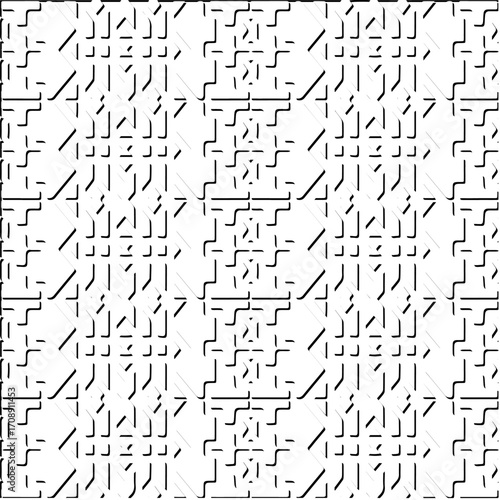 3d relief tiles. Vector pattern with symmetrical elements . Modern stylish abstract texture. Repeating tiles from striped elements. Black and white pattern.