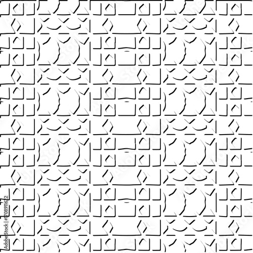 3d relief tiles. Vector pattern with symmetrical elements . Modern stylish abstract texture. Repeating tiles from striped elements. Black and white pattern.