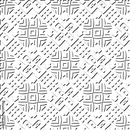 3d relief tiles. Vector pattern with symmetrical elements . Modern stylish abstract texture. Repeating tiles from striped elements. Black and white pattern.
