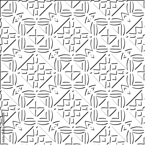 3d relief tiles. Vector pattern with symmetrical elements . Modern stylish abstract texture. Repeating tiles from striped elements. Black and white pattern.