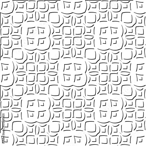 3d relief tiles. Vector pattern with symmetrical elements . Modern stylish abstract texture. Repeating tiles from striped elements. Black and white pattern.
