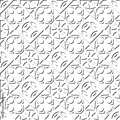 3d relief tiles. Vector pattern with symmetrical elements . Modern stylish abstract texture. Repeating tiles from striped elements. Black and white pattern.