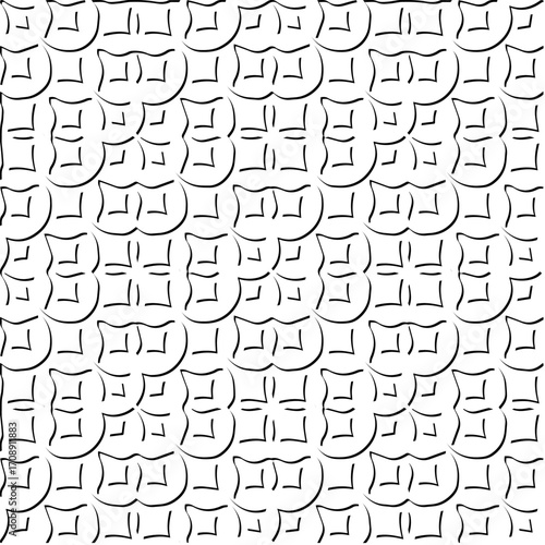 3d relief tiles. Vector pattern with symmetrical elements . Modern stylish abstract texture. Repeating tiles from striped elements. Black and white pattern.