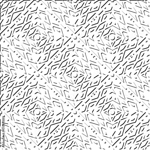 3d relief tiles. Vector pattern with symmetrical elements . Modern stylish abstract texture. Repeating tiles from striped elements. Black and white pattern.