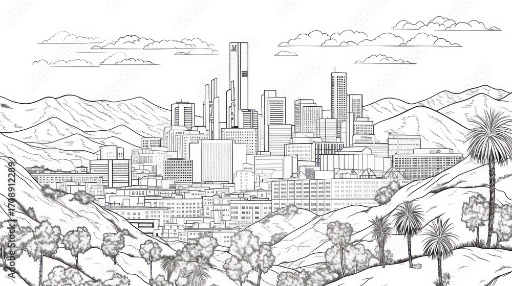 Fototapeta premium Line art cityscape illustration