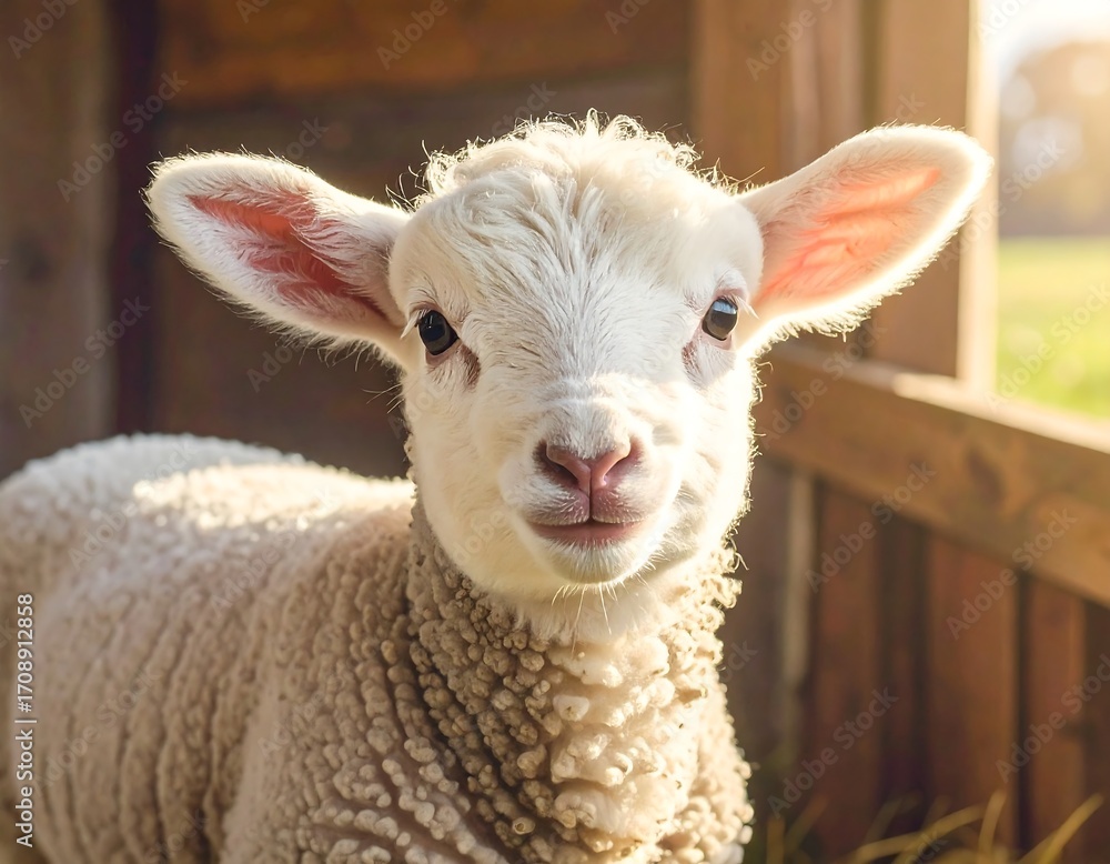 Fototapeta premium Adorable lambling in a rustic setting