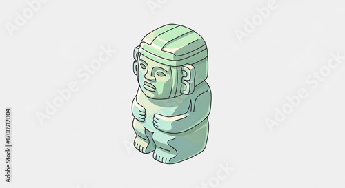 Isometric Illustration of a Pale Green Ancient Figurine