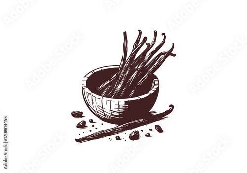 Vanilla Pod hand drawn sketch vector illustration