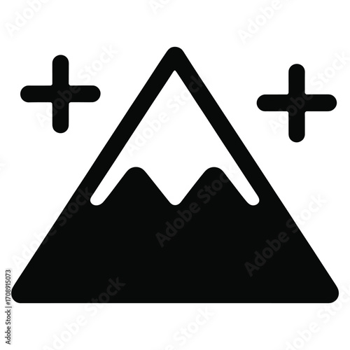 Illustration of a mountain peak with two plus signs perfect for travel, adventure, or naturethemed designs and logos