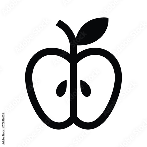 Apple half icon simple black and white drawing of a cut apple with seeds, perfect for minimalist designs and educational materials