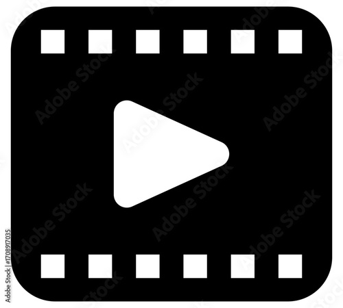 A sleek, modern icon of a film strip with a play button in the center. Ideal for representing video, media, movies, and multimedia content in web design, apps, and presentations.