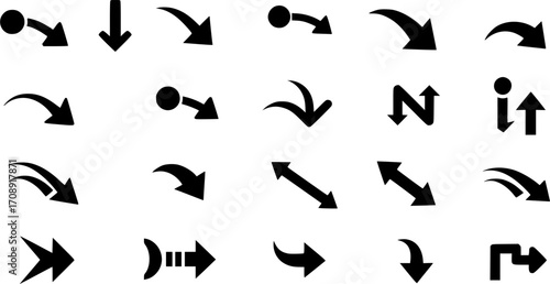 Down arrow vector icon set. scroll illustration sign collection.
