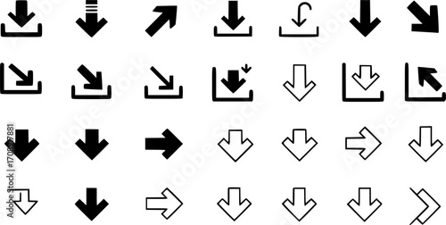 Down arrow vector icon set. scroll illustration sign collection.
