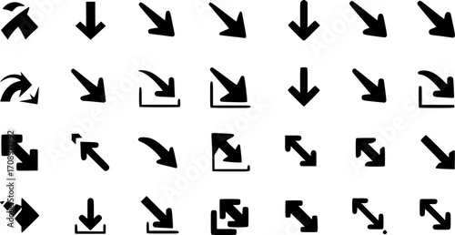 Down arrow vector icon set. scroll illustration sign collection.
