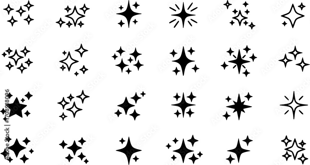 Naklejka premium Sparkle vector icons set. Shine symbol illustration. star sign collection.