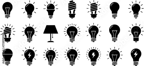 Bulb light vector icons set. lamp icon. Lighting Electric lamp illustration symbol. Idea sign or logo.
