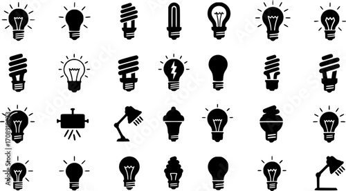 Bulb light vector icons set. lamp icon. Lighting Electric lamp illustration symbol. Idea sign or logo.
