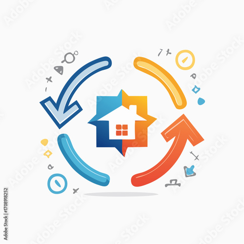 House Renovation Cycle Modern Architectural Design with Arrow Rotation