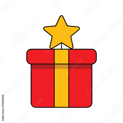 Illustration of a red gift box with a yellow ribbon and a star on top, great for christmas, birthday or any other celebration