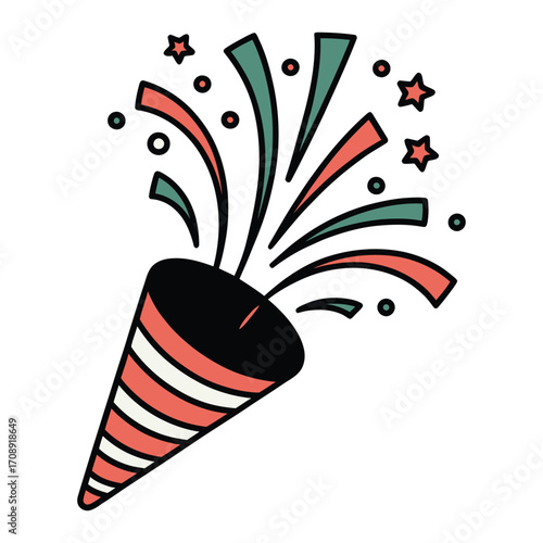Confetti popper a fun, festive element perfect for adding a touch of celebration and excitement to any design