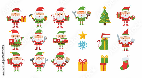 Christmas icon cute christmas elves vector set holiday illustration christmas decoration christmas gift christmas tree vector vector