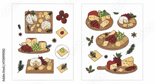 Christmas icon delicious cheese board platter with brie grapes and crackers for gourmet food and appetizer presentation vector