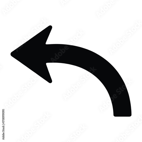 Curved arrow pointing left, a simple and clean design element for navigation, direction, or indicating a previous step in a process