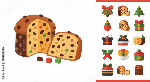 Christmas icon buy delicious panettone christmas cake online italian sweet bread for holiday traditional dessert recipe baking vector