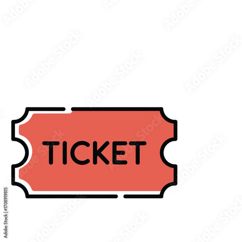 Illustration of a red ticket with the word ticket printed on it, perfect for events, promotions, or announcements