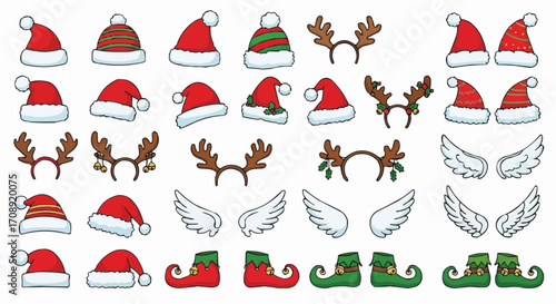 Christmas icon christmas santa hats reindeer antlers elf shoes and angel wings holiday festive season vector illustration vector