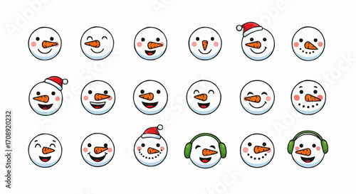 Christmas icon cute snowman faces collection winter holiday season christmas character design vector illustration art work vector