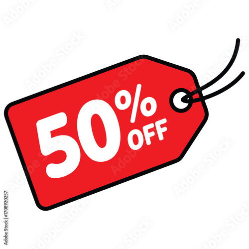 Red tag with 50 off great for advertising, marketing, and sales campaigns perfect for banners, posters, and social media promotions