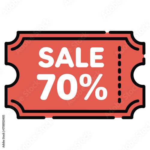 A vibrant illustration of a sale ticket with 70 off, it represents discount and promotion for retail and ecommerce businesses
